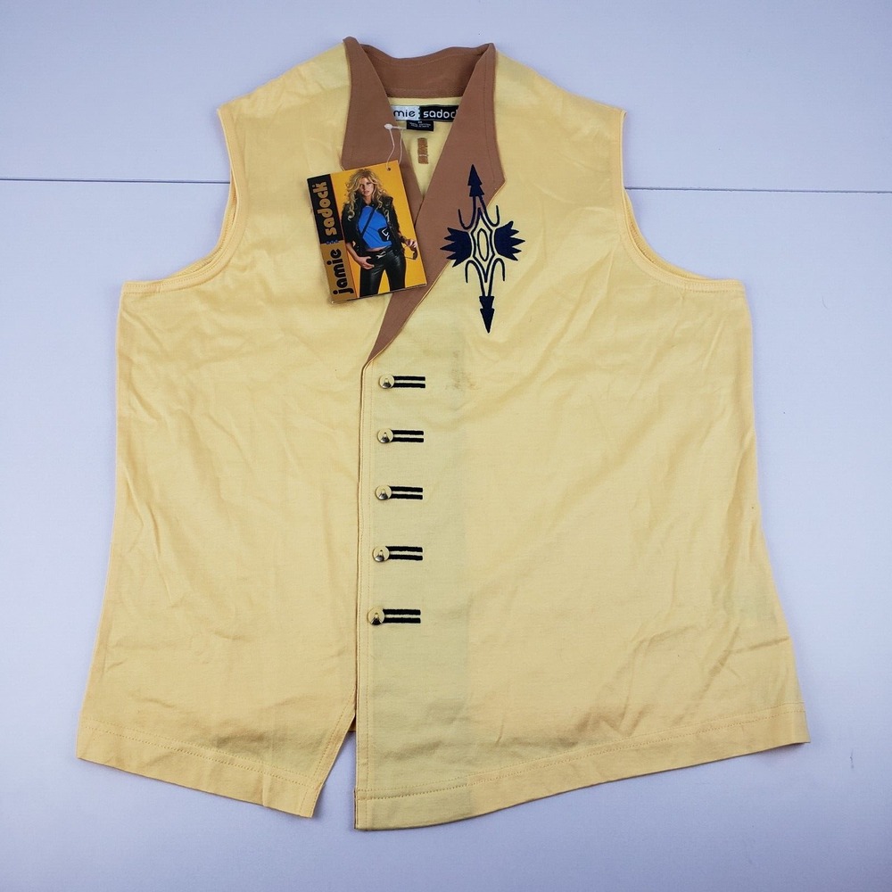 Jamie Sadock Vest Women's Medium Yellow Embroidered Black Knit Vest New w/Tags